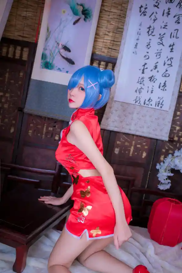 4k性感壁纸 - 旗袍 - 蓝发 - 蕾姆「哲风壁纸」