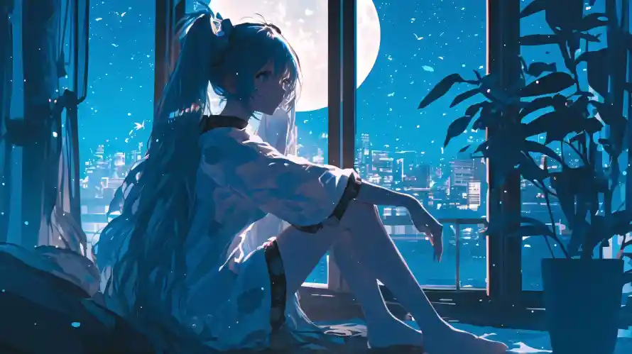 4k夜晚壁纸 - 居家 - 月夜 - 绿植「哲风壁纸」