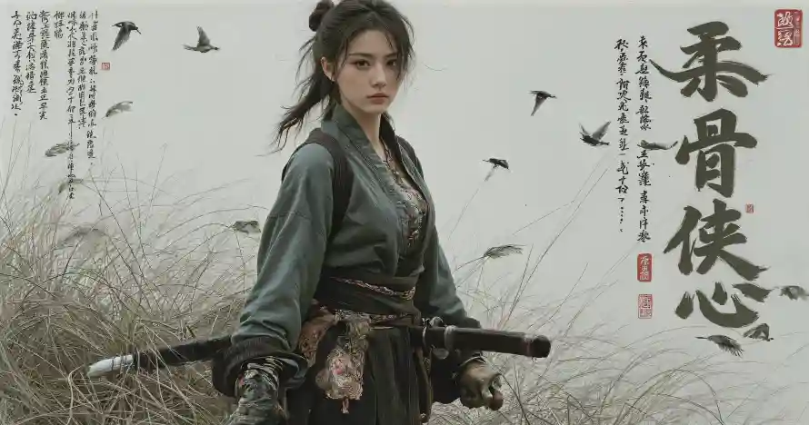 4k书法壁纸 - 佩剑 - 侠女 - 冷艳「哲风壁纸」