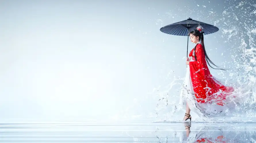 2k古装壁纸-黑色雨伞与清冷-热门的壁纸「哲风壁纸」