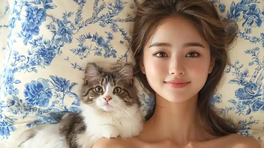 2k壁纸壁纸-长毛猫和少女-浅棕发色热门的壁纸「哲风壁纸」