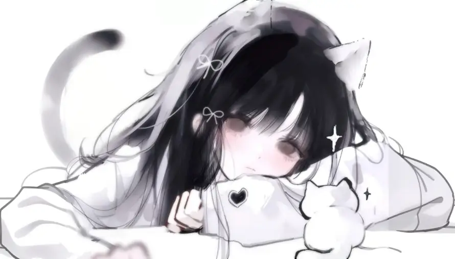4k低头壁纸 - 卫衣 - 小猫 - 少女「哲风壁纸」