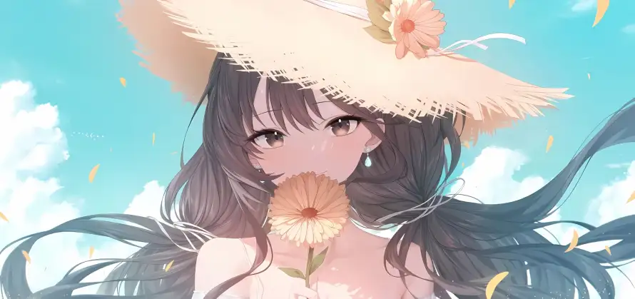 4k插画壁纸 - 晴天 - 白云 - 草帽「哲风壁纸」