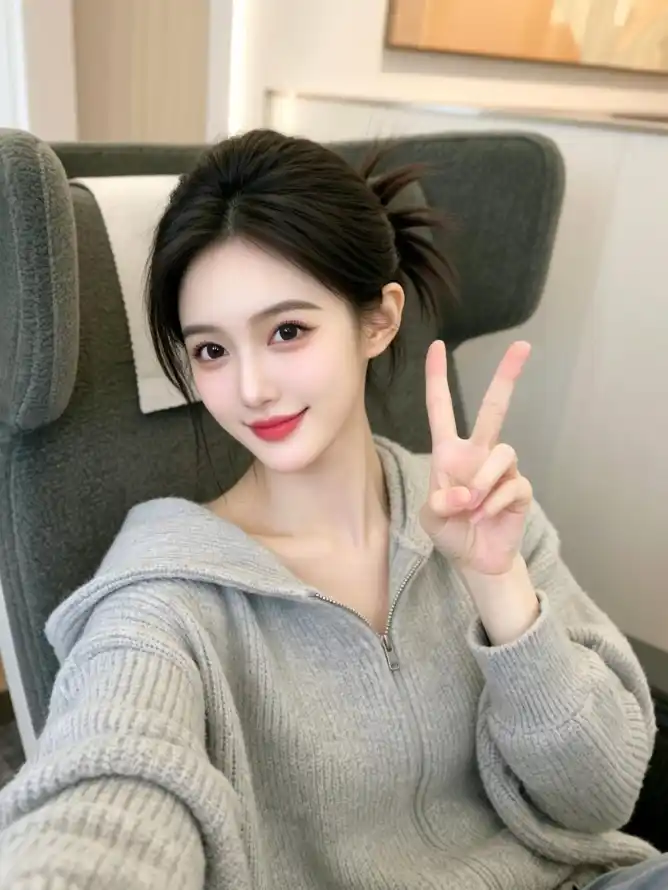 4k手机壁纸 - 美女 - 比耶 - 室内「哲风壁纸」