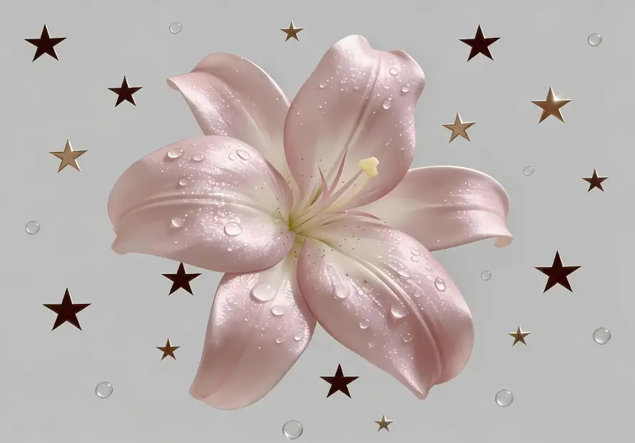 3k星星壁纸-浅灰背景与植物-粉色百合花「哲风壁纸」