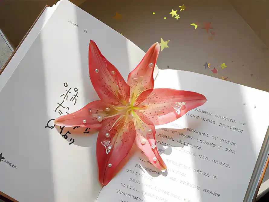 3k书籍壁纸-百合花和书页-珍珠装饰壁纸推荐「哲风壁纸」