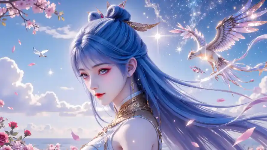 4k云朵壁纸 - 天空 - 少女 - 桃花「哲风壁纸」