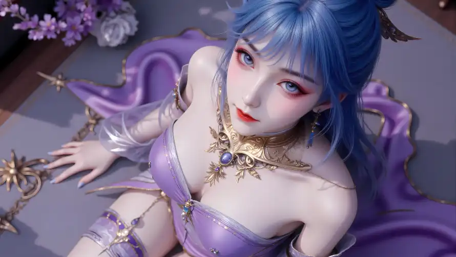 4k3D壁纸 - 国漫 - 紫花 - 红唇「哲风壁纸」