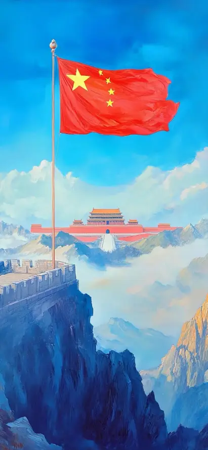 4k云海壁纸 - 山峰 - 旗帜 - 爱国「哲风壁纸」