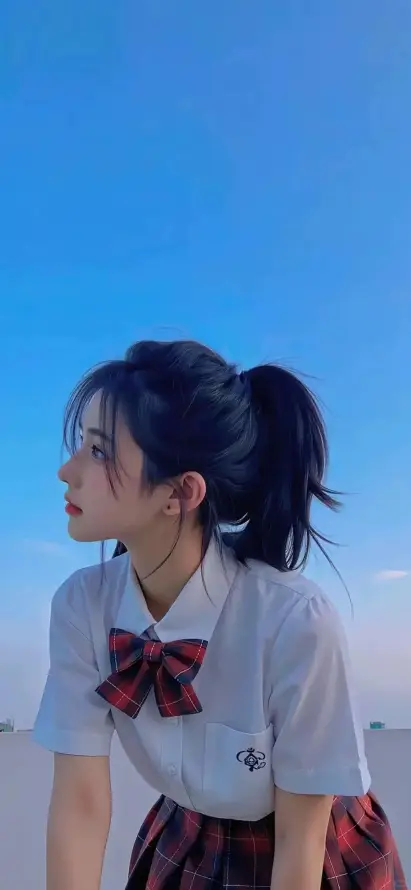 4k侧脸壁纸 - 天台 - 少女 - 格裙「哲风壁纸」