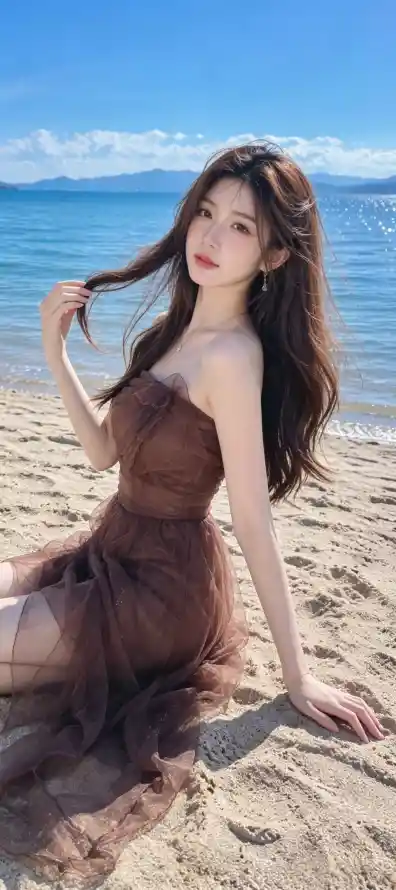 4k大海壁纸 - 少女 - 户外 - 沙滩「哲风壁纸」