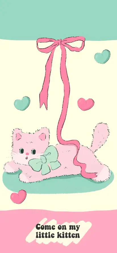 4k丝带壁纸 - 可爱 - 小猫 - 插画「哲风壁纸」