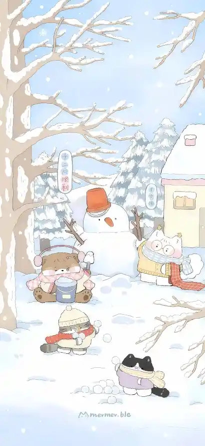 4k下雪壁纸 - 冬日 - 卡通 - 可爱「哲风壁纸」