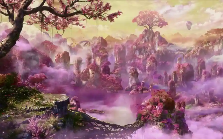 2k云雾壁纸-粉色花树 - 花海-壁纸分享「哲风壁纸」