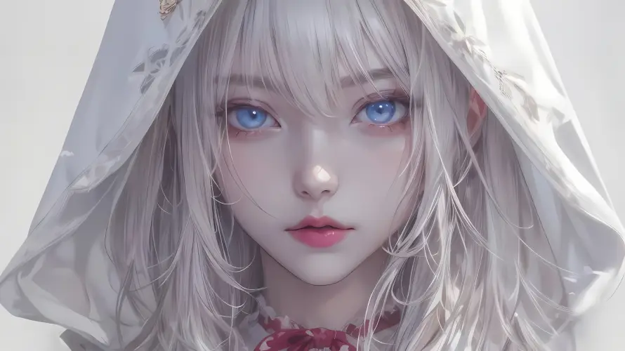 4k少女壁纸 - 插画 - 红唇 - 蓝瞳「哲风壁纸」