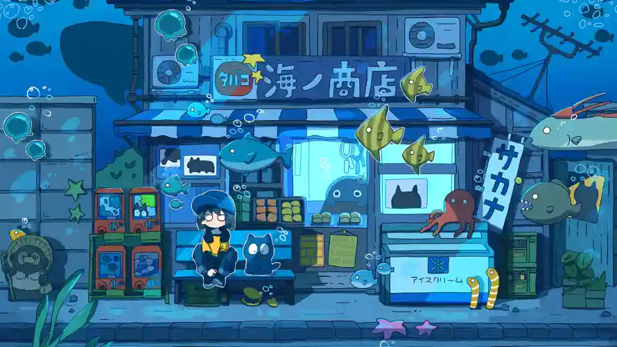2k气泡壁纸-二次元和水草-像素插画壁纸分享「哲风壁纸」