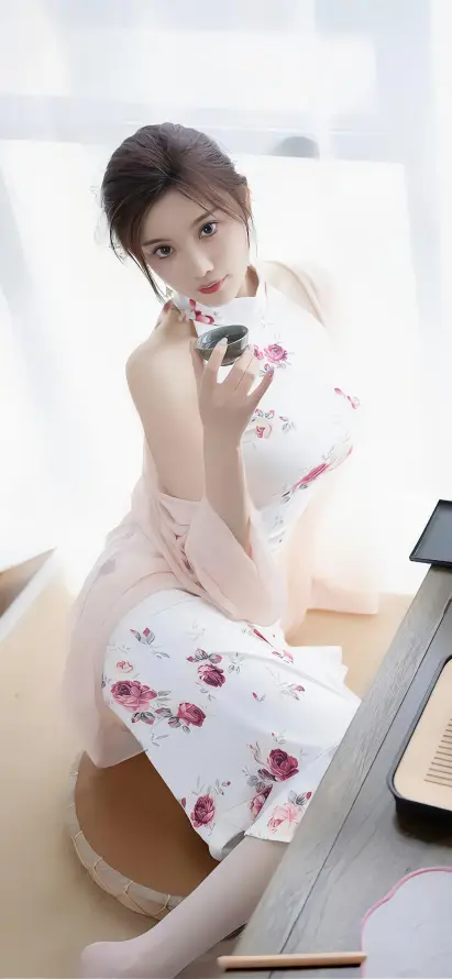 4k长发壁纸 - 旗袍 - 美女 - 室内「哲风壁纸」