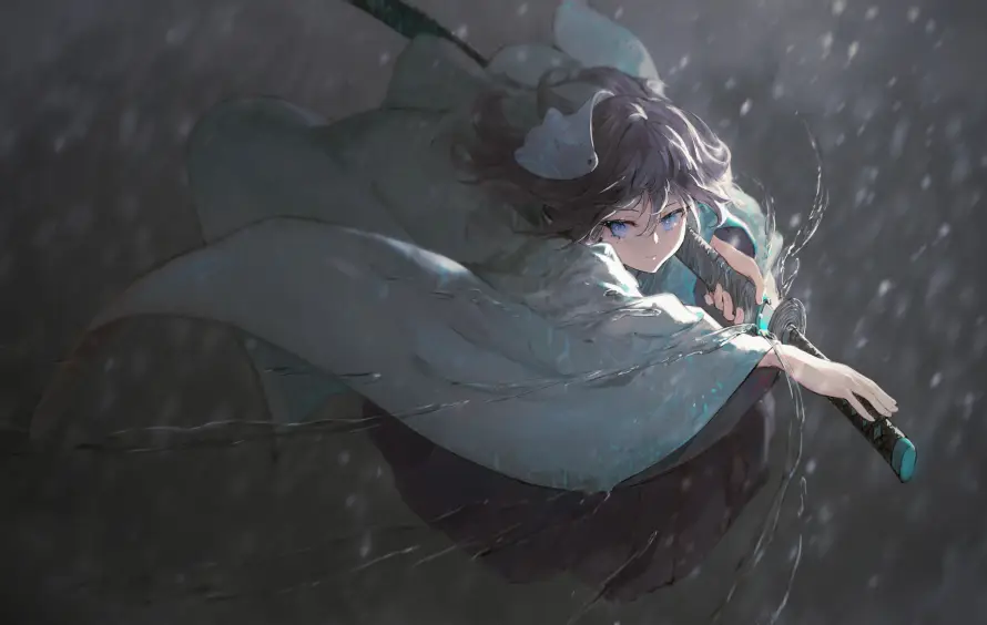 4k冷光壁纸 - 持刀 - 蝶刃 - 雨天「哲风壁纸」