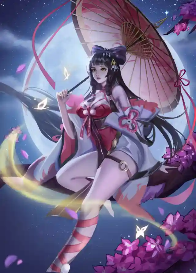 4k古风壁纸 - 夜晚 - 月亮 - 红衣「哲风壁纸」