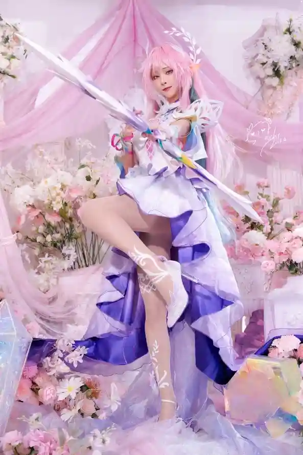 4k粉色壁纸 - 纱幔 - 美女 - 长杖「哲风壁纸」