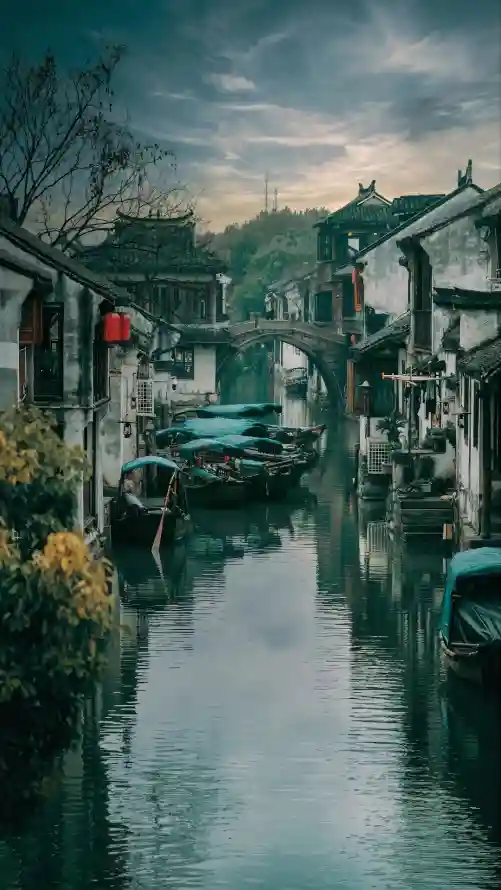 4k古镇壁纸 - 河道 - 风景 - 黄昏「哲风壁纸」