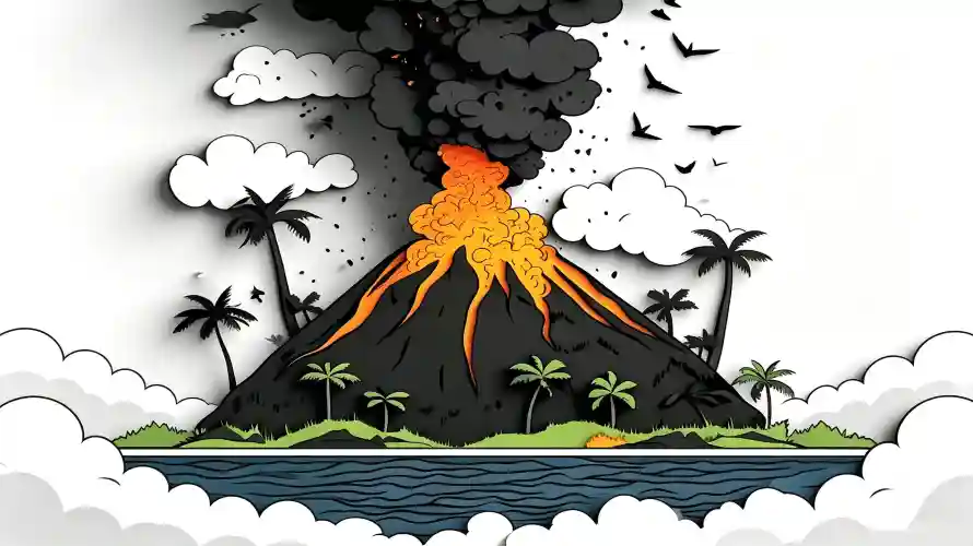 3k云朵壁纸-剪纸风与壁纸-火山喷发热门的壁纸「哲风壁纸」