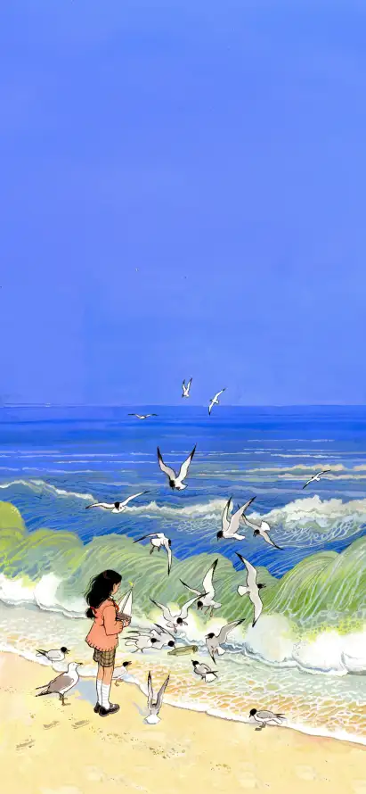 4k插画壁纸 - 晴空 - 沙滩 - 海洋「哲风壁纸」