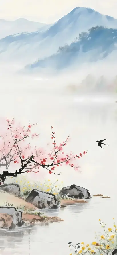4k云雾壁纸 - 古风 - 国画 - 岩石「哲风壁纸」