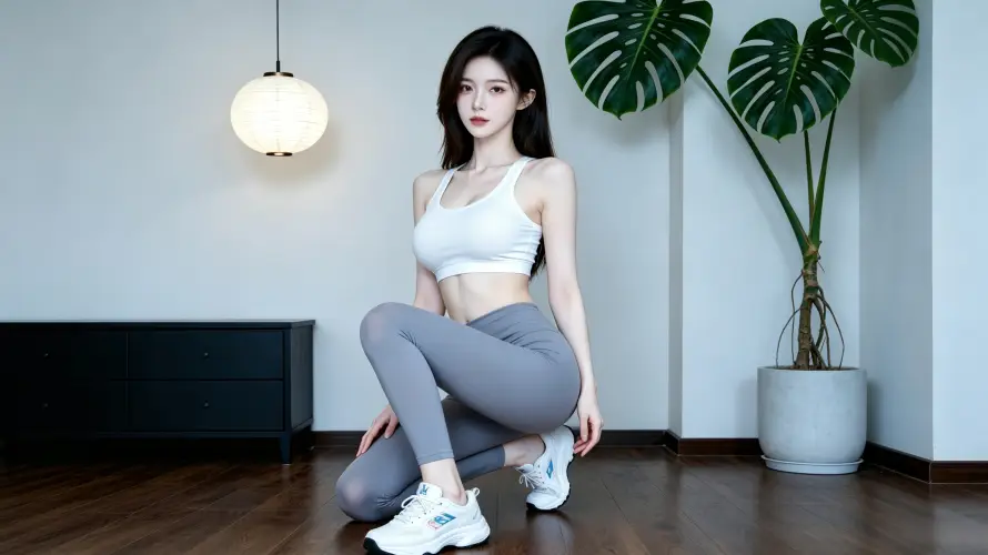 3k健身壁纸-运动鞋和吊灯-瑜伽美女免费下载「哲风壁纸」