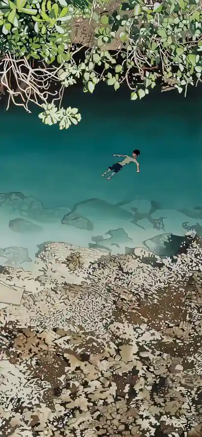 4k夏日壁纸 - 少年 - 树荫 - 水下「哲风壁纸」