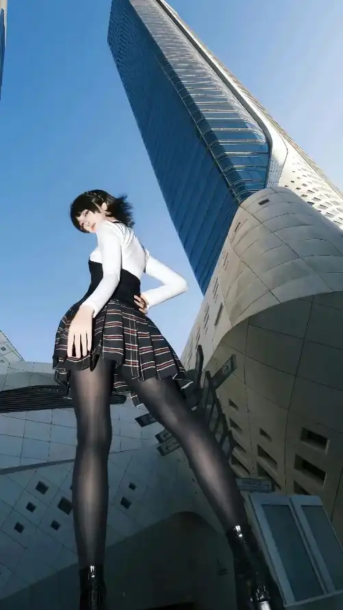 4k短发壁纸 - 美女 - 蓝天 - 街拍「哲风壁纸」
