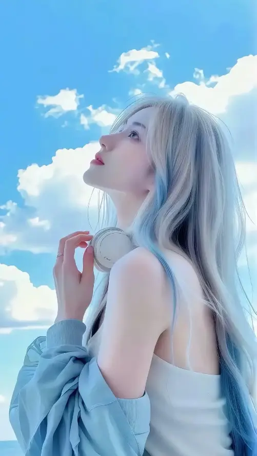 4k仰头壁纸 - 吊带 - 女生 - 晴天「哲风壁纸」