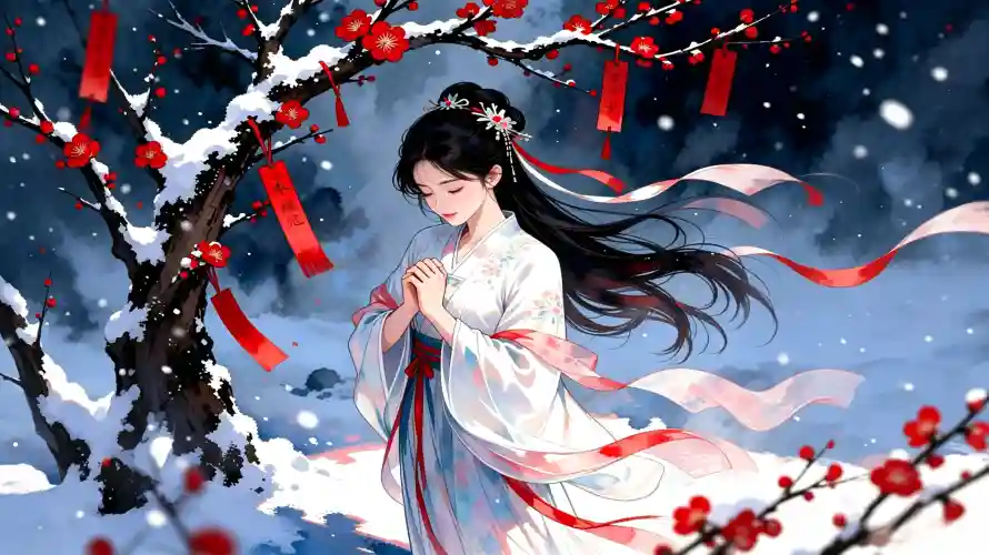 4k黑发壁纸 - 汉服 - 下雪 - 图片「哲风壁纸」