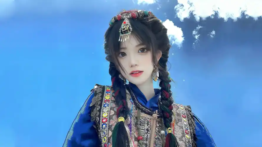4k少女壁纸 - 白云 - 美女 - 耳饰「哲风壁纸」