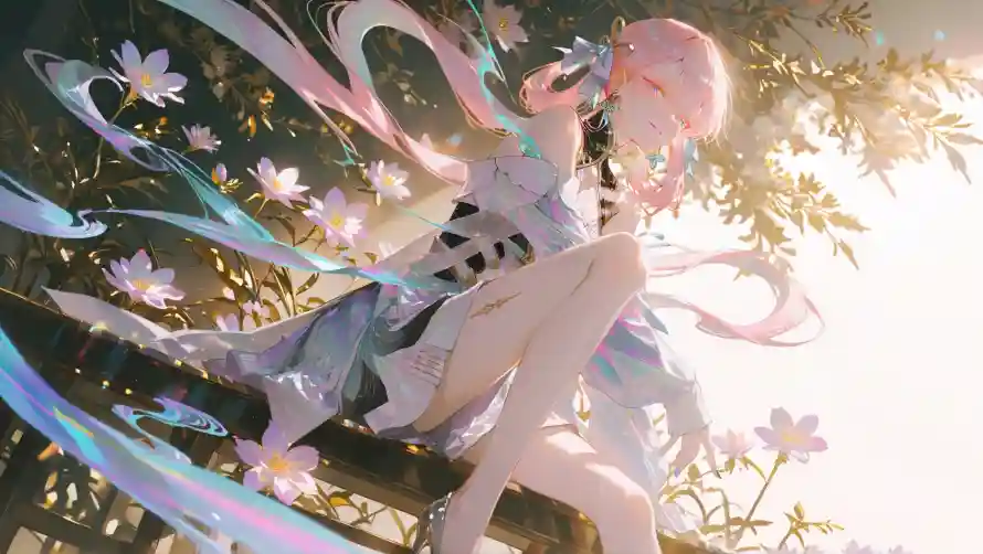 4k古风壁纸 - 白裙 - 美女 - 花朵「哲风壁纸」
