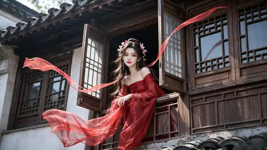 3k发饰壁纸-露肩裙 - 古建-古风美女免费下载「哲风壁纸」