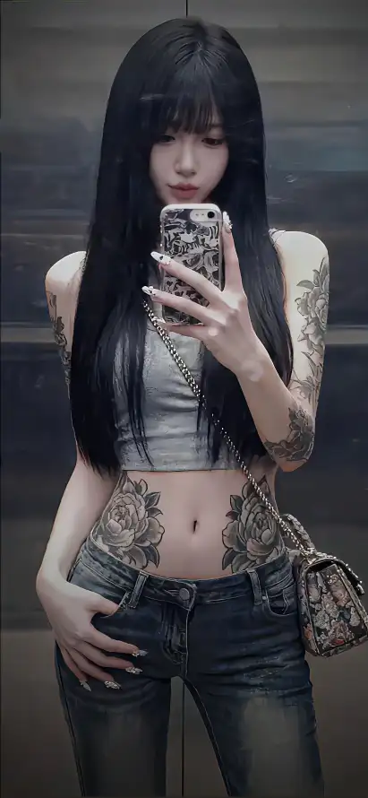 4k纹身壁纸 - 美女 - 辣妹 - 牛仔裤「哲风壁纸」