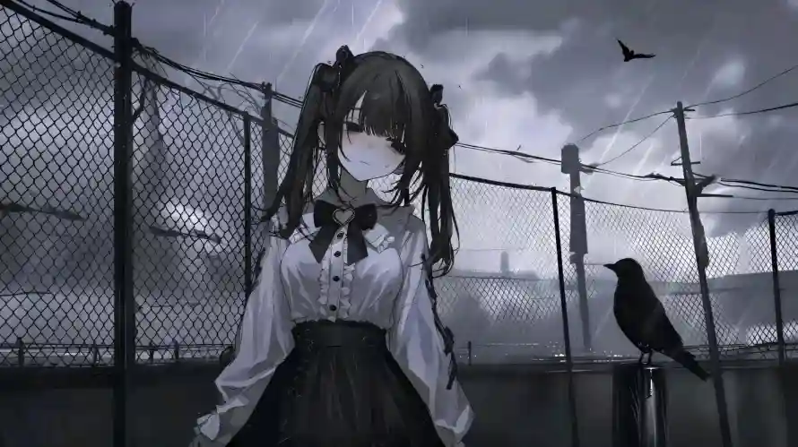 4k乌鸦壁纸 - 口罩 - 阴天 - 黑裙「哲风壁纸」