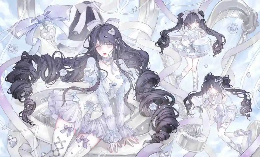 4k卷发壁纸 - 少女 - 插画 - 洋装「哲风壁纸」