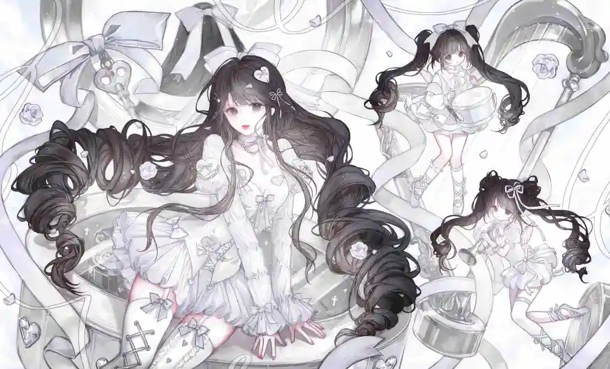 4k卷发壁纸 - 发饰 - 少女 - 插画「哲风壁纸」