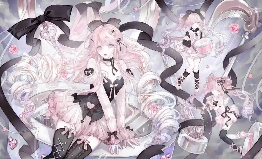 4k丝带壁纸 - 少女 - 插画 - 粉发「哲风壁纸」