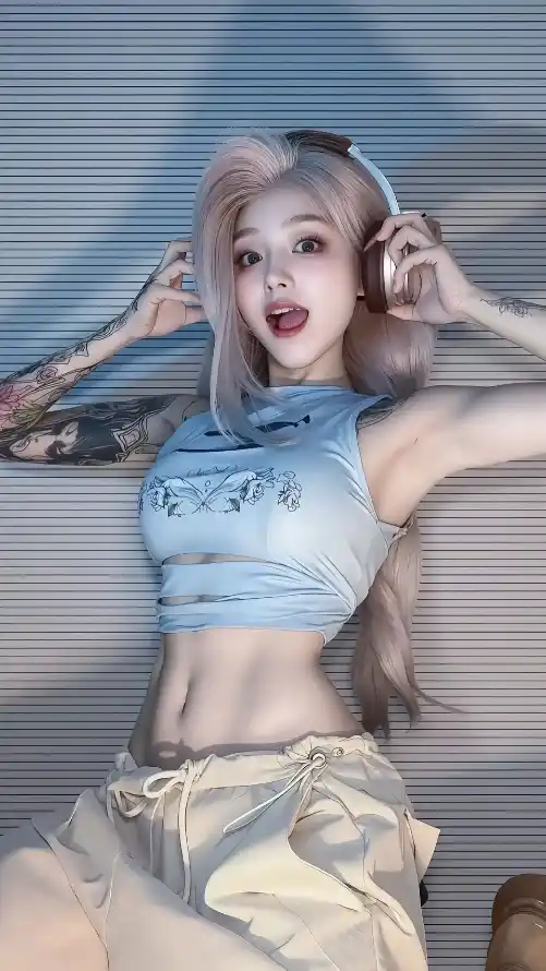 4k时尚壁纸 - 纹身 - 美女 - 耳机「哲风壁纸」