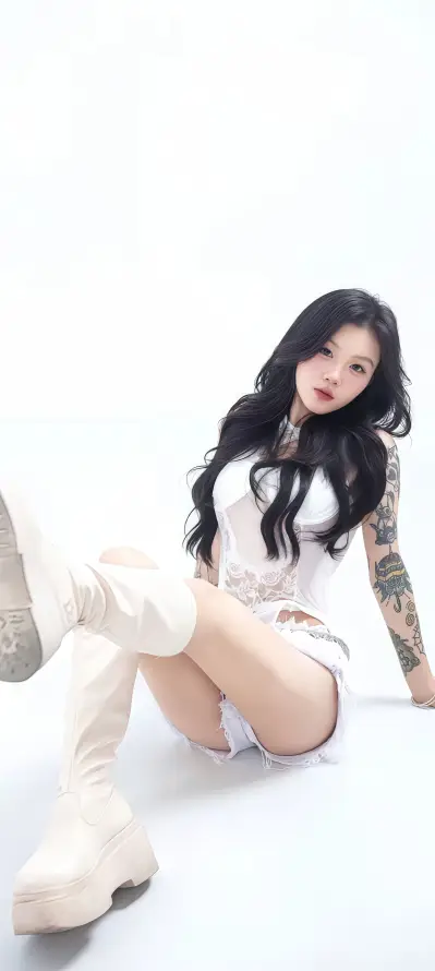 4k坐姿壁纸 - 红唇 - 纹身 - 美女「哲风壁纸」