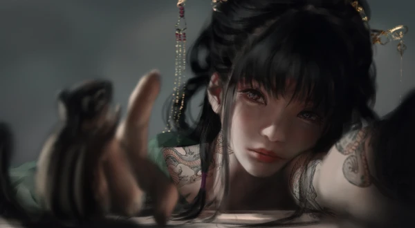 8k黑发壁纸-艺术品和WLOP-墨水女孩「哲风壁纸」