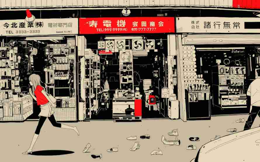 2k购物壁纸-秋叶原与鞋-选择性着色热门的壁纸「哲风壁纸」