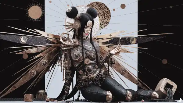 4k翅膀壁纸-黑色的与金子-幻想女孩免费下载「哲风壁纸」