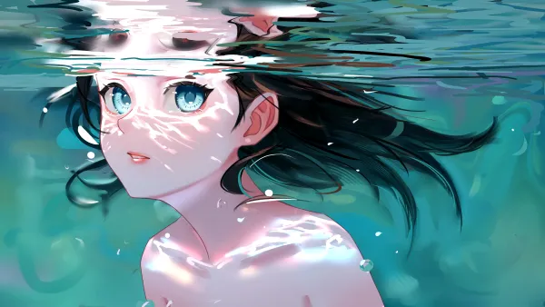 4k数字艺术壁纸 - 水底少女 - 动漫泳池女孩 - wallpaper「哲风壁纸」