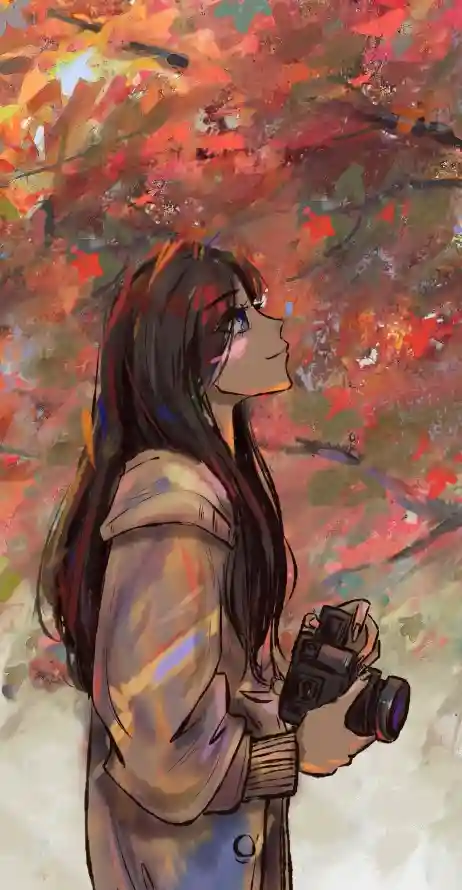 4k插画壁纸 - 拍照的女孩 - 手机壁纸 - wallpaper「哲风壁纸」
