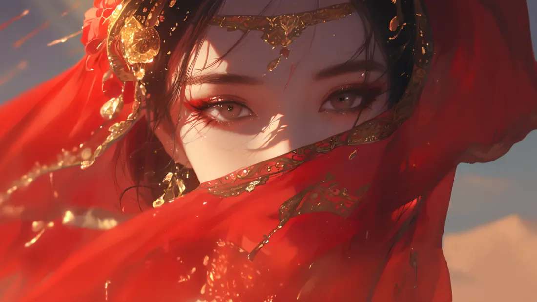 4k古风壁纸-美女壁纸-红衣古装「哲风壁纸」