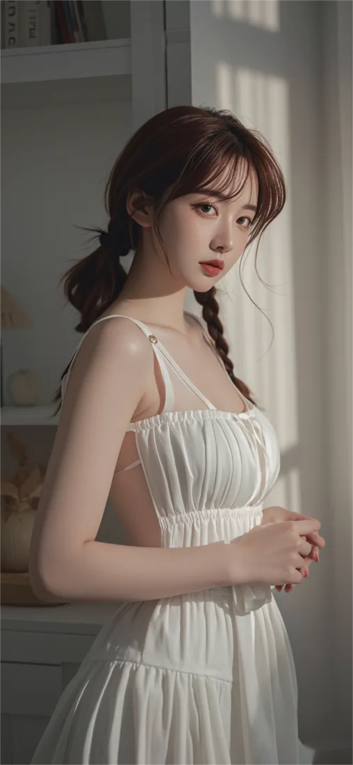 清纯性感美女白色吊带裙壁纸｜背景图片 - 美女「哲风壁纸」